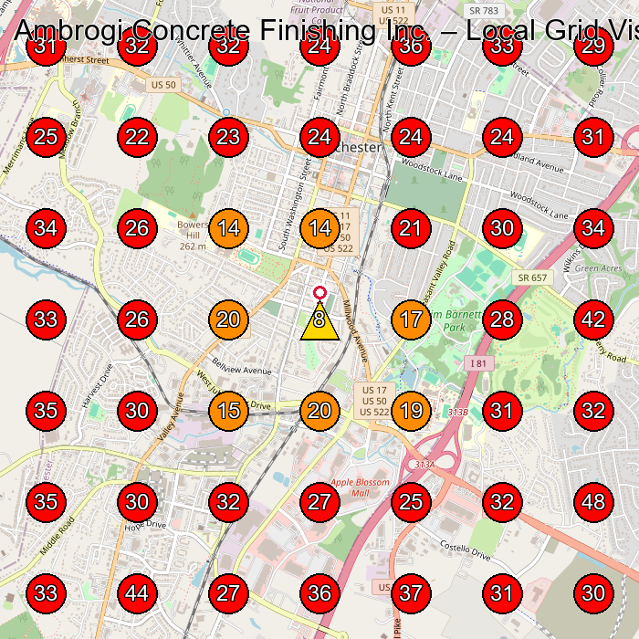 Ambrogi Concrete Finishing Inc. GeoGrid visibility map for Wood Floor Installation Service in None